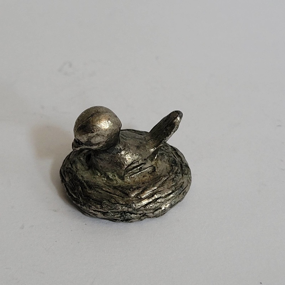 Vintage Pewter Figurine Statue Bird in Nest